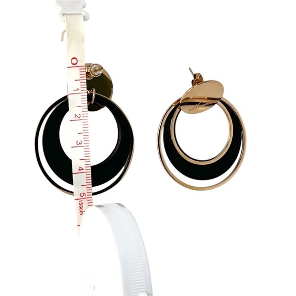 Elegant Gold & Black Hoop Earrings Statement Fashion Jewelry Unique Chic Trendy - Picture 5 of 5